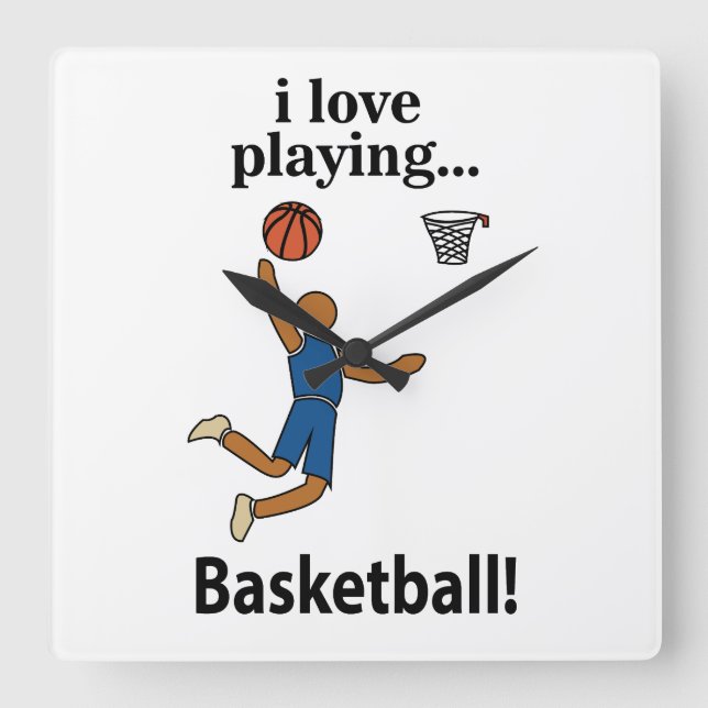 Basketball I Love Playing Basketball Square Wall Clock (Front)