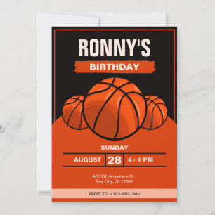 Basketball iconic black orange birthday  invitation