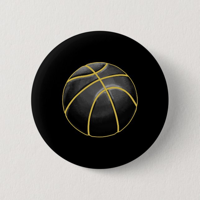 Basketball Illustration Black Gold Ball Design Str 2 Inch Round Button (Front)