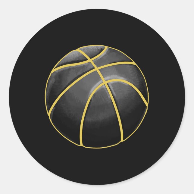 Basketball Illustration Black Gold Ball Design Str Classic Round Sticker (Front)
