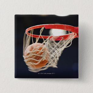Basketball in basket. 2 inch square button