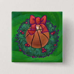 Basketball in Christmas Wreath 2 Inch Square Button