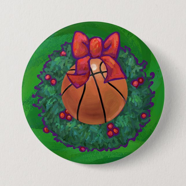 Basketball in Christmas Wreath 3 Inch Round Button (Front)