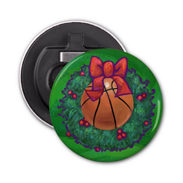 Basketball in Christmas Wreath Bottle Opener (Front)