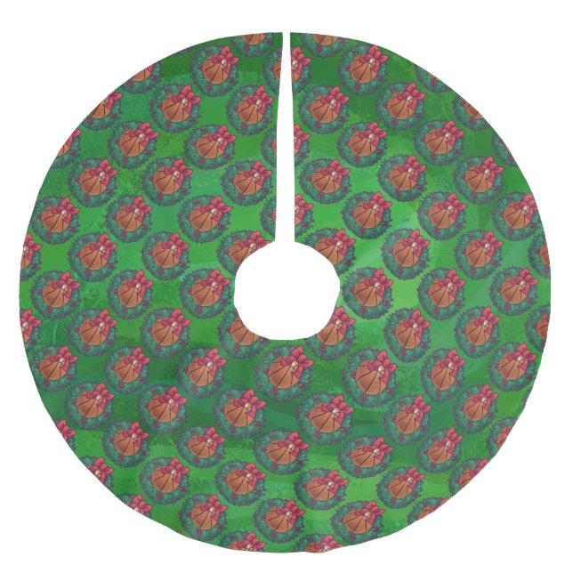 Basketball in Christmas Wreath Brushed Polyester Tree Skirt (Front)