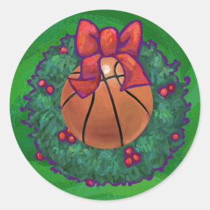Basketball in Christmas Wreath Classic Round Sticker