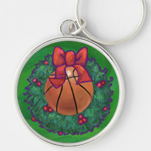 Basketball in Christmas Wreath Keychain