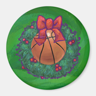 Basketball in Christmas Wreath Magnet