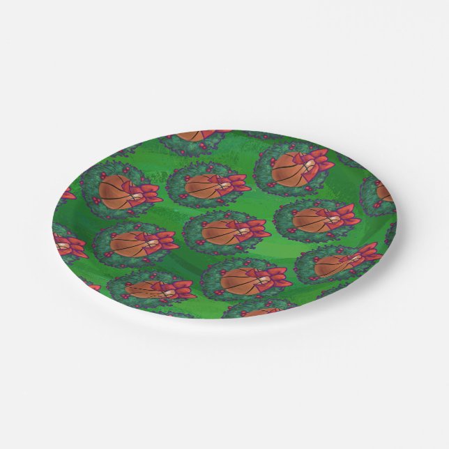 Basketball in Christmas Wreath Paper Plate (Angled)
