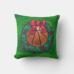 Basketball in Christmas Wreath Throw Pillow