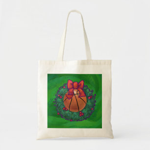Basketball in Christmas Wreath Tote Bag