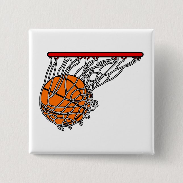 Basketball in hoop 2 inch square button (Front)