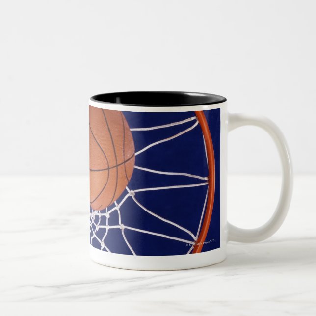 basketball in hoop Two-Tone coffee mug (Right)