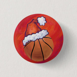 Basketball in Santa Hat 1 Inch Round Button