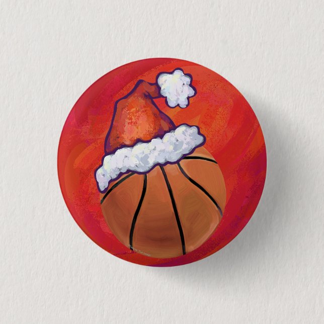 Basketball in Santa Hat 1 Inch Round Button (Front)