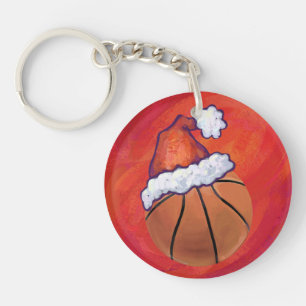 Basketball in Santa Hat Keychain
