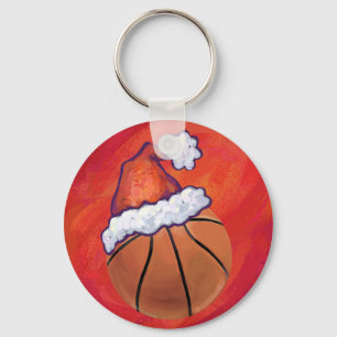 Basketball in Santa Hat Keychain