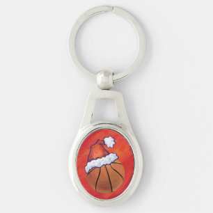 Basketball in Santa Hat Keychain