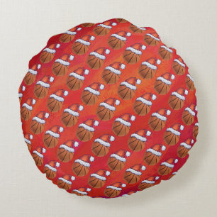 Basketball in Santa Hat Pattern Round Pillow