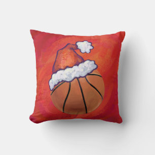 Basketball in Santa Hat Throw Pillow