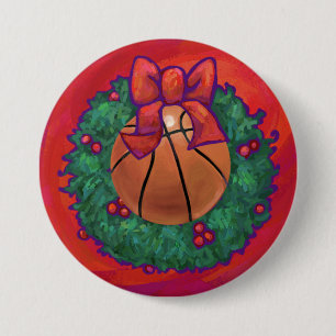 Basketball Inside Christmas Wreath 3 Inch Round Button