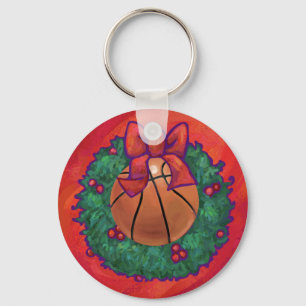 Basketball Inside Christmas Wreath Keychain