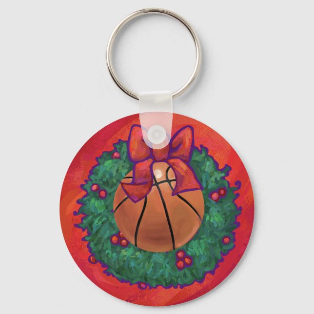 Basketball Inside Christmas Wreath Keychain (Front)