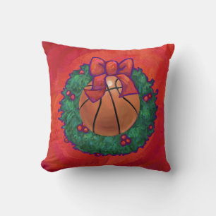 Basketball Inside Christmas Wreath Throw Pillow
