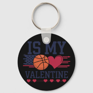 Basketball Is My Heart On Valentine's Day Keychain