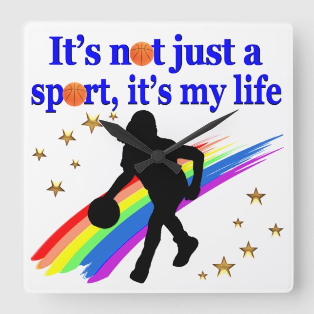 BASKETBALL IS MY LIFE BASKETBALL DESIGN SQUARE WALL CLOCK (Front)