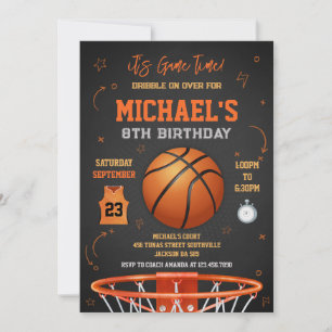 Basketball It's Game Time Sports Boy Birthday  Invitation