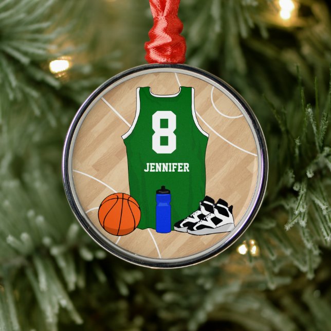 Basketball Jersey on court green Metal Ornament (Tree)