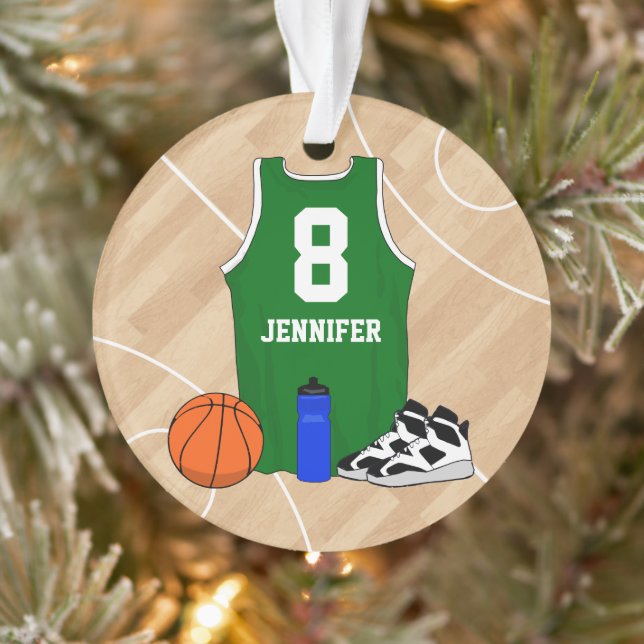 Basketball Jersey on court green Ornament (Tree)