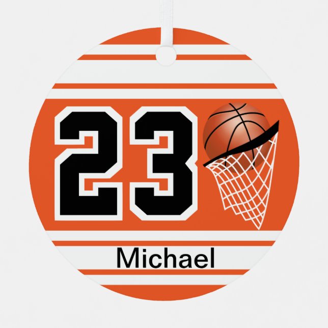 Basketball Jersey Style | DIY Text | Orange Metal Ornament (Front)
