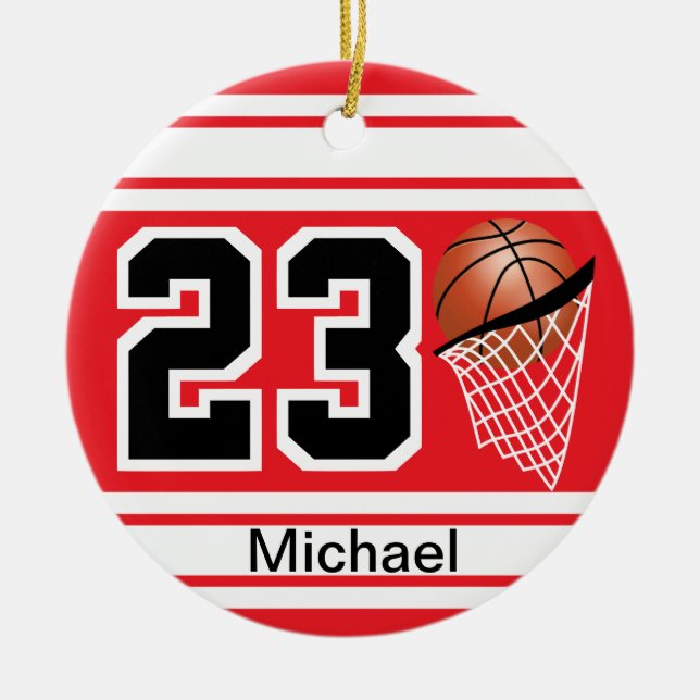 Basketball Jersey Style | DIY Text | Red Ceramic Ornament (Front)
