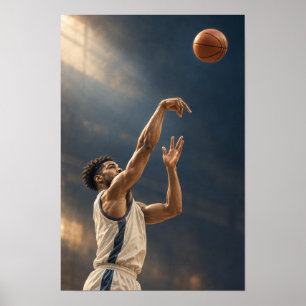 Basketball Jump Shot – Dramatic Spotlight Sports W Poster
