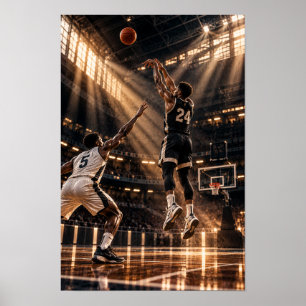 Basketball Jump Shot Under Golden Arena Lights – S Poster