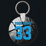 Basketball keychains for boyfriend or girlfriend<br><div class="desc">Personalized blue jersey number basketball keychain with name. Sporty present under 5$ for men / guys, women / ladies and children. Personalizable with funny quote, slogan, monogram, name or high school team name. Cool sports gift idea for basketball players, teammates and fans. Cute birthday party favour for senior students, teenagers...</div>