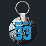 Basketball keychains for boyfriend or girlfriend<br><div class="desc">Personalized blue jersey number basketball keychain with name. Sporty present under 5$ for men / guys, women / ladies and children. Personalizable with funny quote, slogan, monogram, name or high school team name. Cool sports gift idea for basketball players, teammates and fans. Cute birthday party favour for senior students, teenagers...</div>