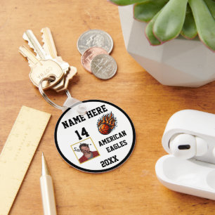 Basketball Keychains with Flame Photo b@w