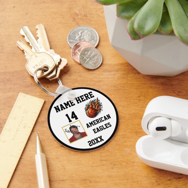 Basketball Keychains with Flame Photo b@w (Desk)