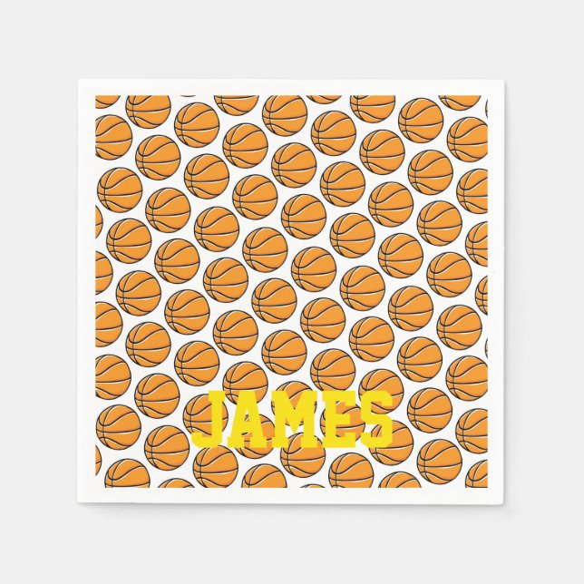 Basketball Kids Custom Name Sports Party Napkins (Front)