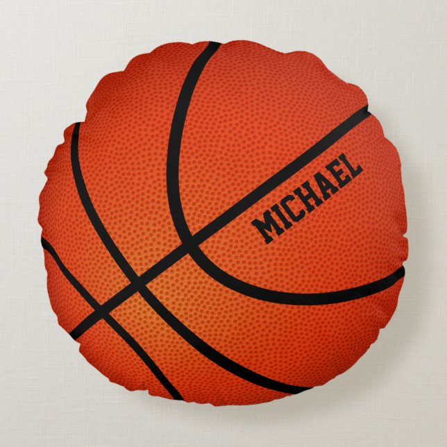 Basketball Kids Name Personalized Round Pillow (Front)