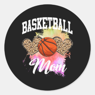 Basketball Leopard Heart tie dye Basketball Mom Ma Classic Round Sticker