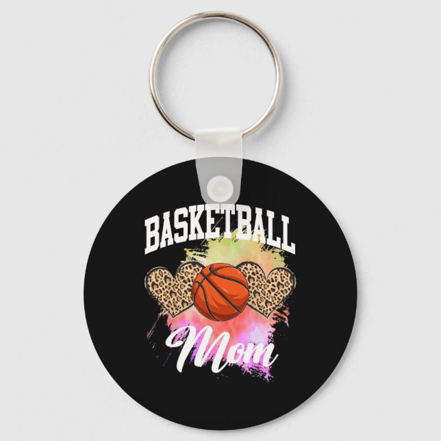 Basketball Leopard Heart Tie Dye Basketball Mom Ma Keychain (Front)