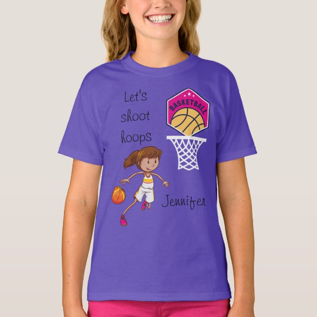 Basketball "Let's Shoot Hoops" Personalized  T-Shirt (Front)