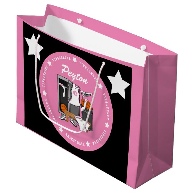 Basketball Locker Room Custom Player Name Number Large Gift Bag (Front Angled)