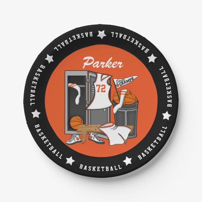 Basketball Locker Room Custom Player Name Number Paper Plate (Front)