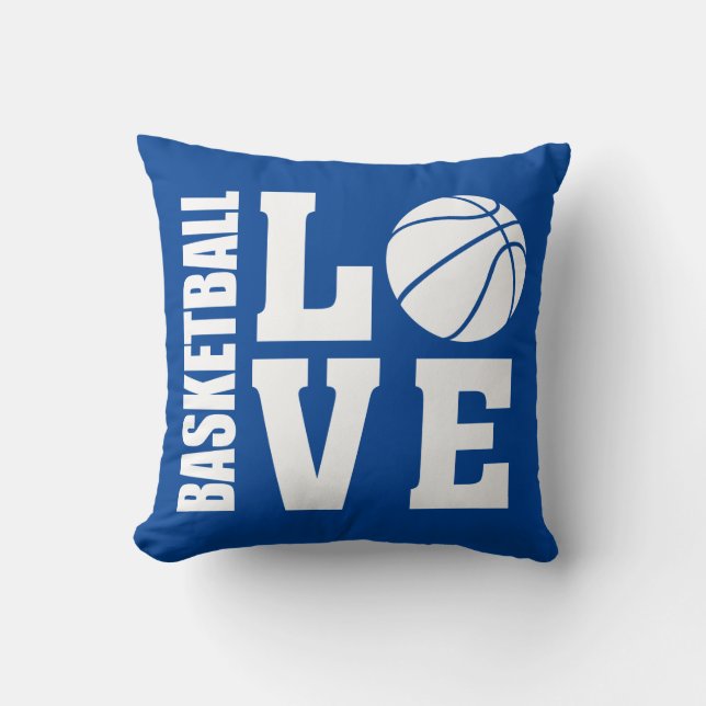 Basketball Love Blue Throw Pillow (Front)