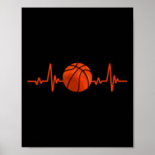 Basketball Lover Heartbeat Vintage Retro Basketbal Poster